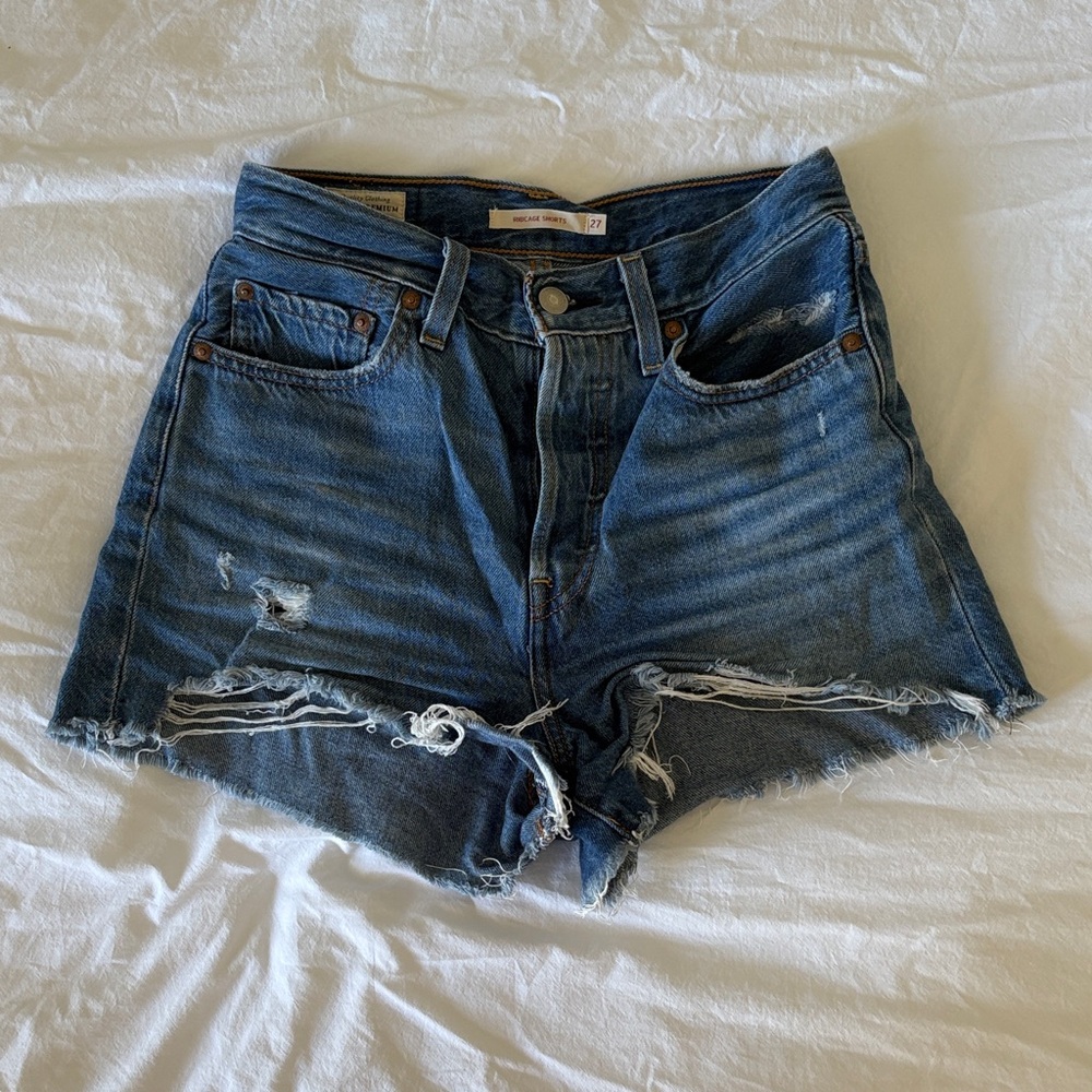 Levi's Ribcage Dark Blue Distressed Cutoff Jean Shorts